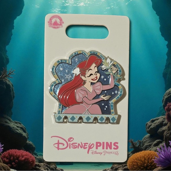 Disney Princess Ariel Little Mermaid Holding Rose Pin OE New - Picture 1 of 5